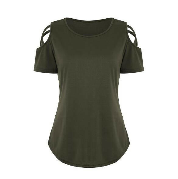 Women's Loose Strappy Cold Shoulder Top - Casual Summer T-Shirt.