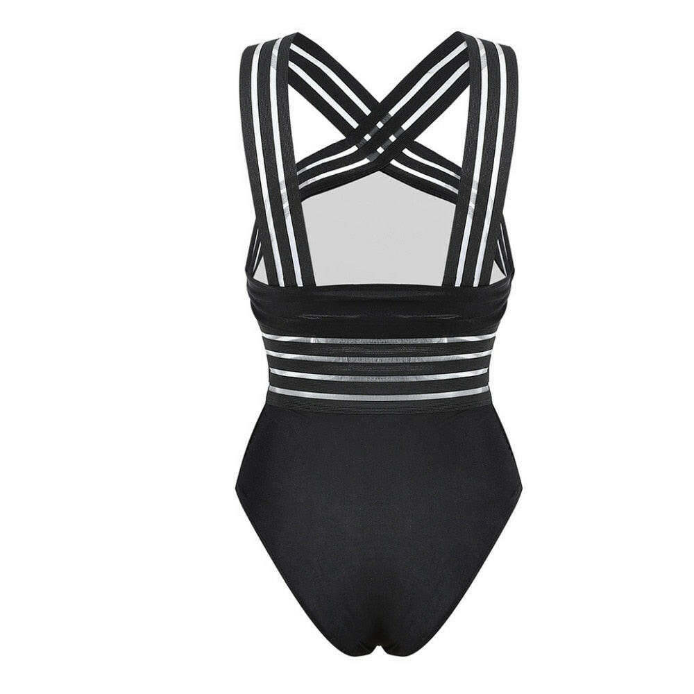 Sexy One-Piece Swimsuit - Women High Neck Bandage Cross Back Monokini.