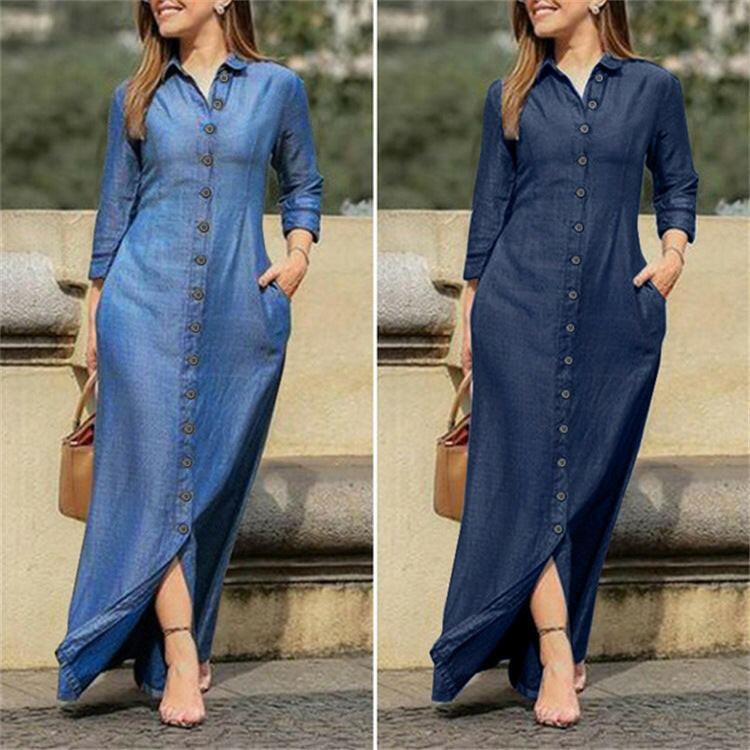 European and American Denim Shirt Dress.