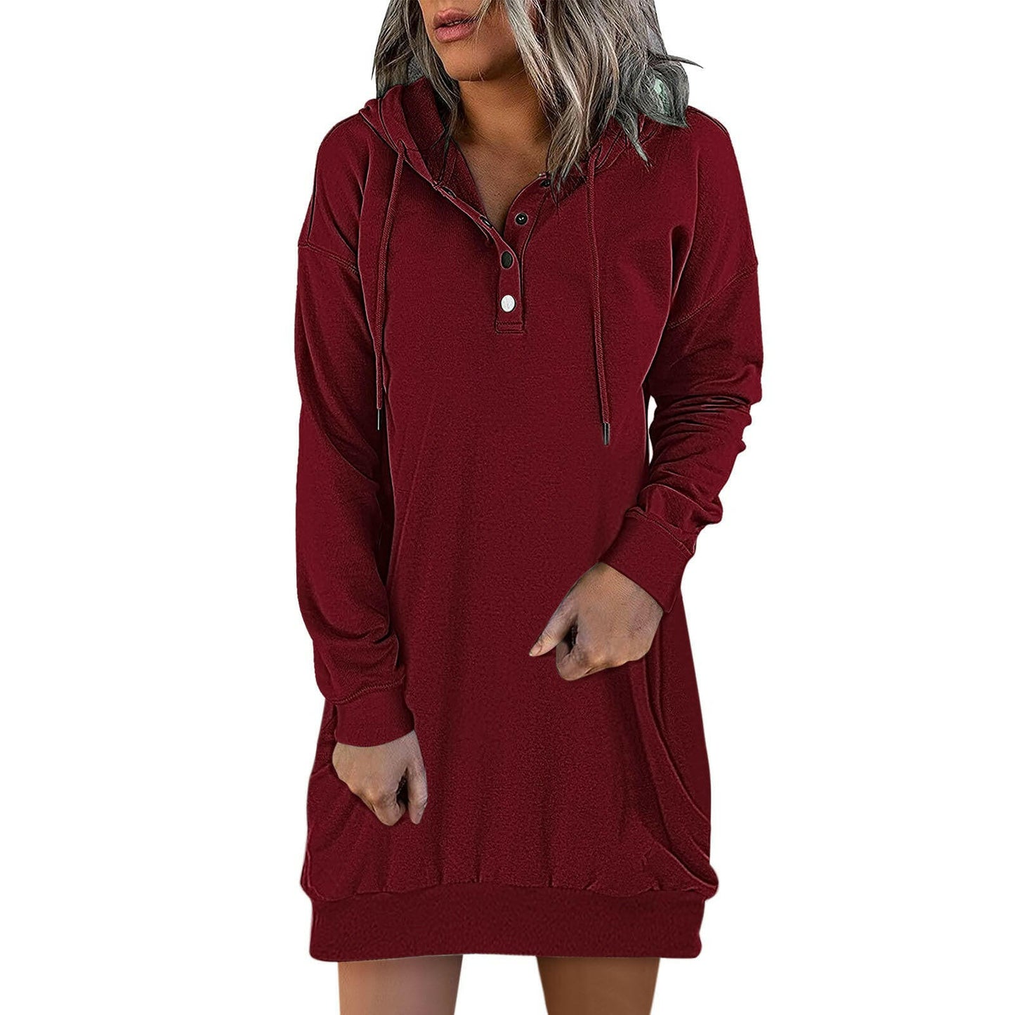 Fashion Women's Solid Color Mid-Length Hooded Sweatshirt.