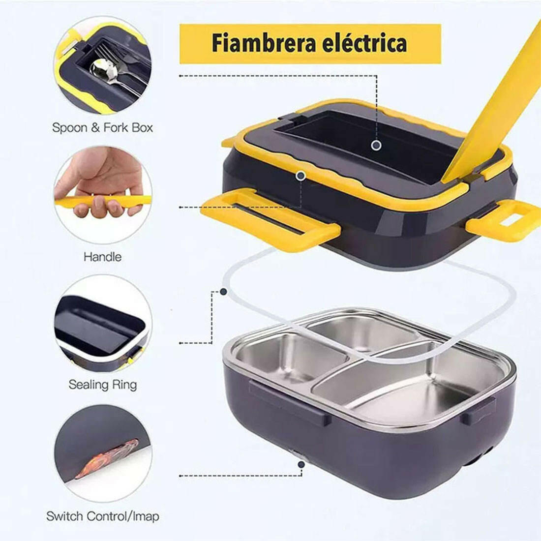 Kitchen ware 1.5L Cookware Sets Heater Portable Electric Lunch Boxes stainless steel Container with Insulation Bag for Car Truck.