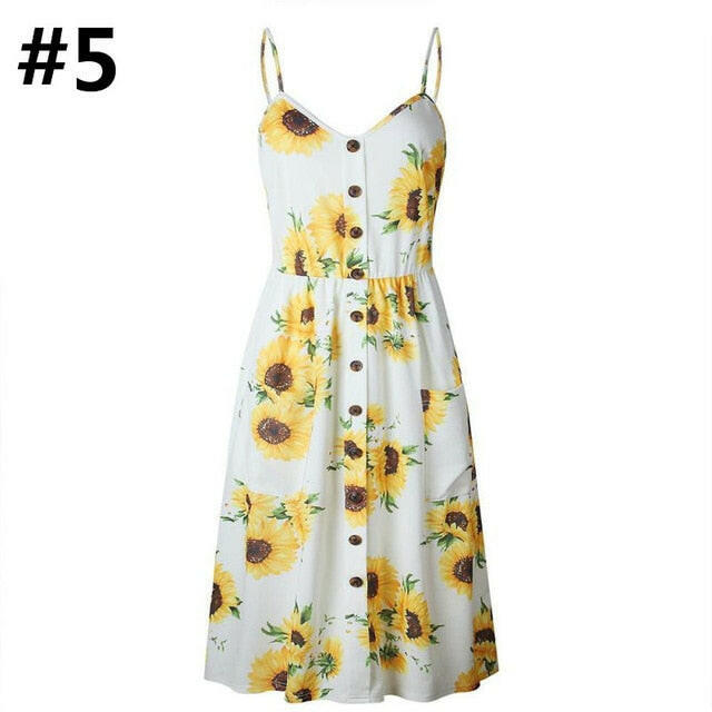 Sexy Women Floral Sleeveless Long Dresses Ladies Spaghetti Strap Sundress Printing Sling Button Backless Sexy Dress 20 Color W6.