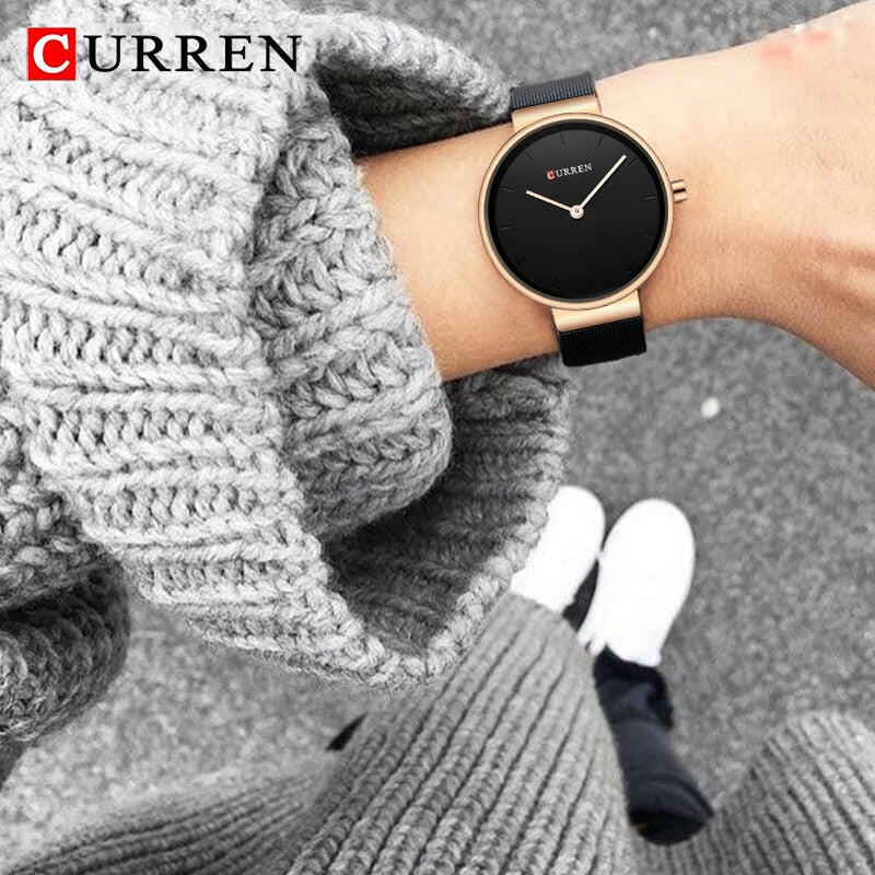 CURREN 9016 Fashion Blue Ladies Watches Mesh Stainless Steel Quartz Watch Women Luxury Simple Wristwatches Analog Lady Clock.