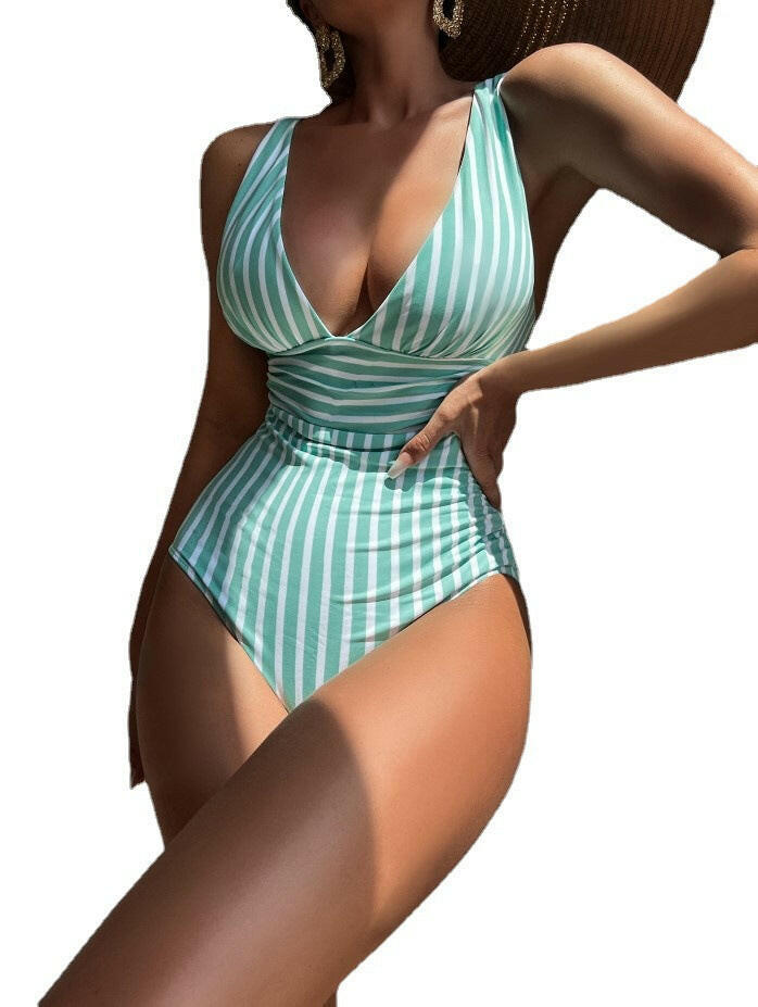 Women's Sexy Striped Jumpsuit Swimsuit – European & American Bikini.