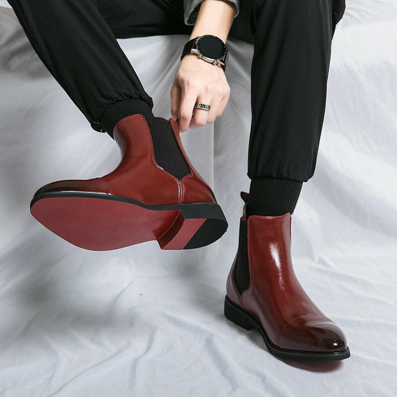 Men’s Pointed Toe High-Top Leather Boots – Red Sole Martin Boots, European & American Style.