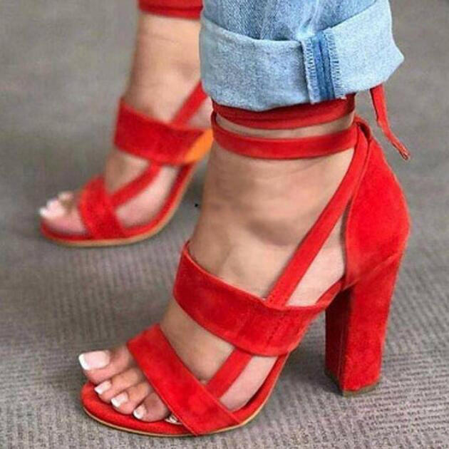 Cross Strap High Heel Thick Heel Plus Size women Shoes Sandals.