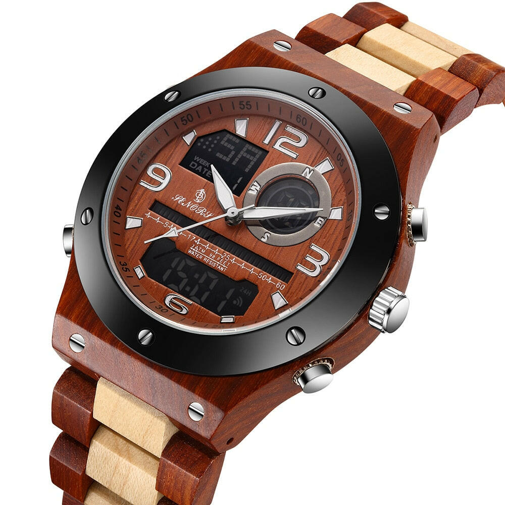 Senor Digital Watch Wood Watch Men Military Sport Wristwatch Mens Quartz Watches Top Brand Luxury Wooden Watch Male Relogio.