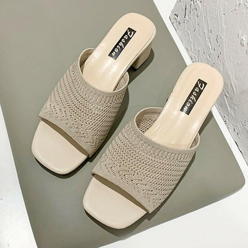 Mid Heel Sandals and Slippers for Women's Summer New Korean Edition Flying Weave Outerwear Fashion Women's Sandals and Slippers.