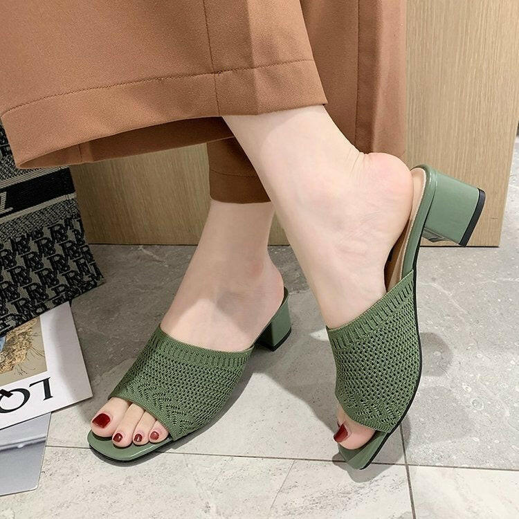 Mid Heel Sandals and Slippers for Women's Summer New Korean Edition Flying Weave Outerwear Fashion Women's Sandals and Slippers.