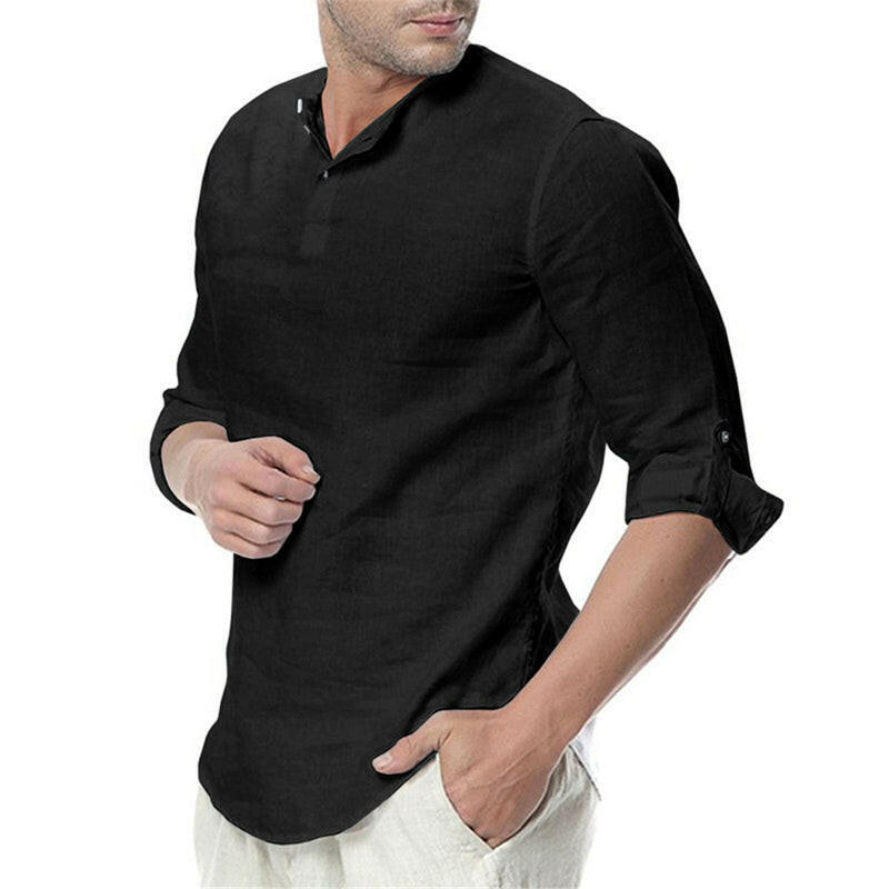 Men’s Summer Long Sleeve Cotton Linen Shirt – Breathable & Casual.