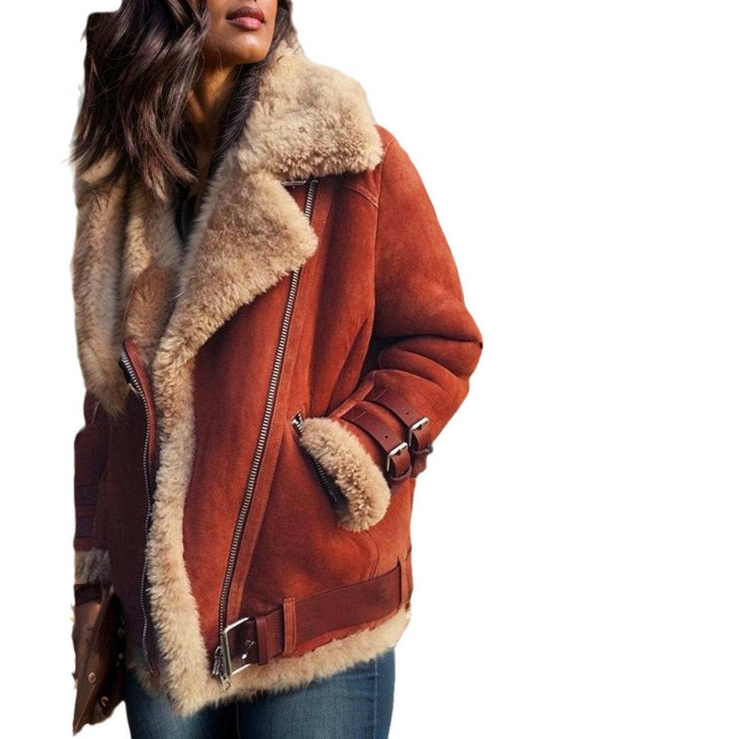 Women's Collar Fur & Cotton Coat – Autumn & Winter Suede Casual Coat.