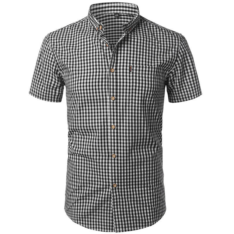 Small Plaid Shirt Men Summer Short Sleeve Cotton Mens Dress Shirts Casual Button Down Men's Shirt.