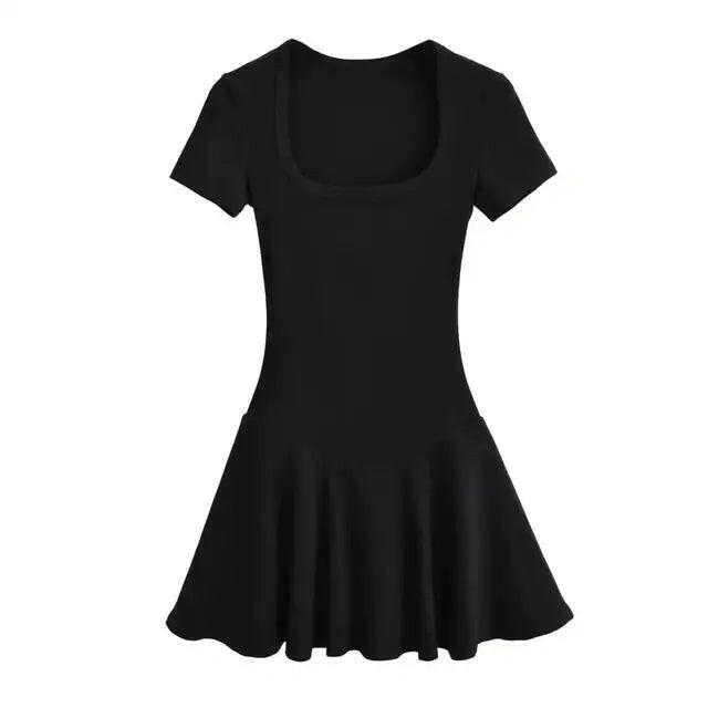 Summer Short Sleeve Square Collar Sports Dress with Shorts - Perfect Blend of Style and Comfort.