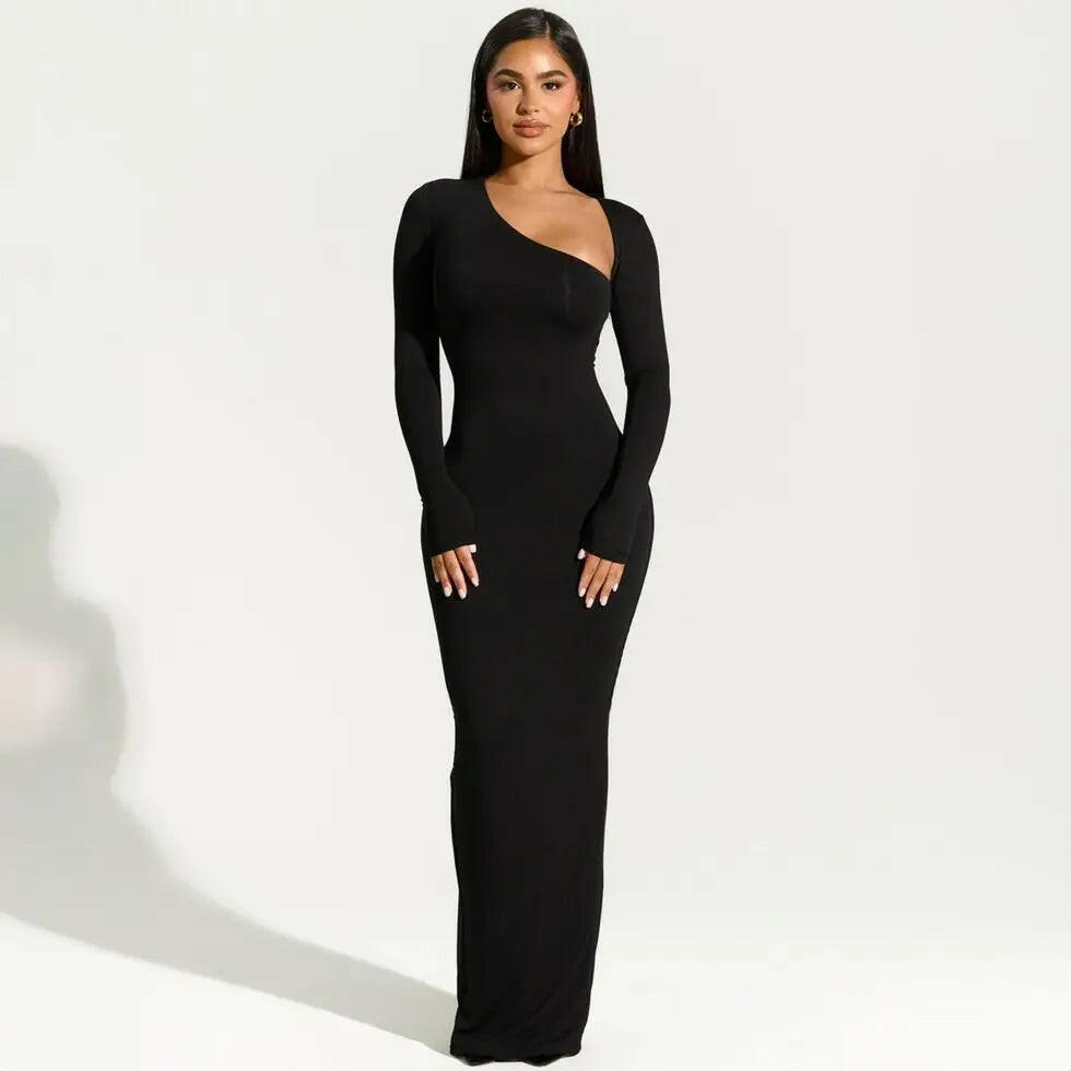 Sexy Black Evening Party Dress Women Elegant 2023 Fall Winter New Outfits Asymmetrical Long Sleeve Slit Maxi Dresses 809.