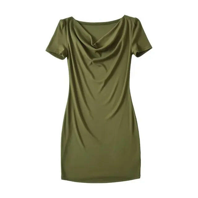 Women Short Sleeve Ruched Slim Gray Dress Summer Casual Swinging Collar Short Dresses.