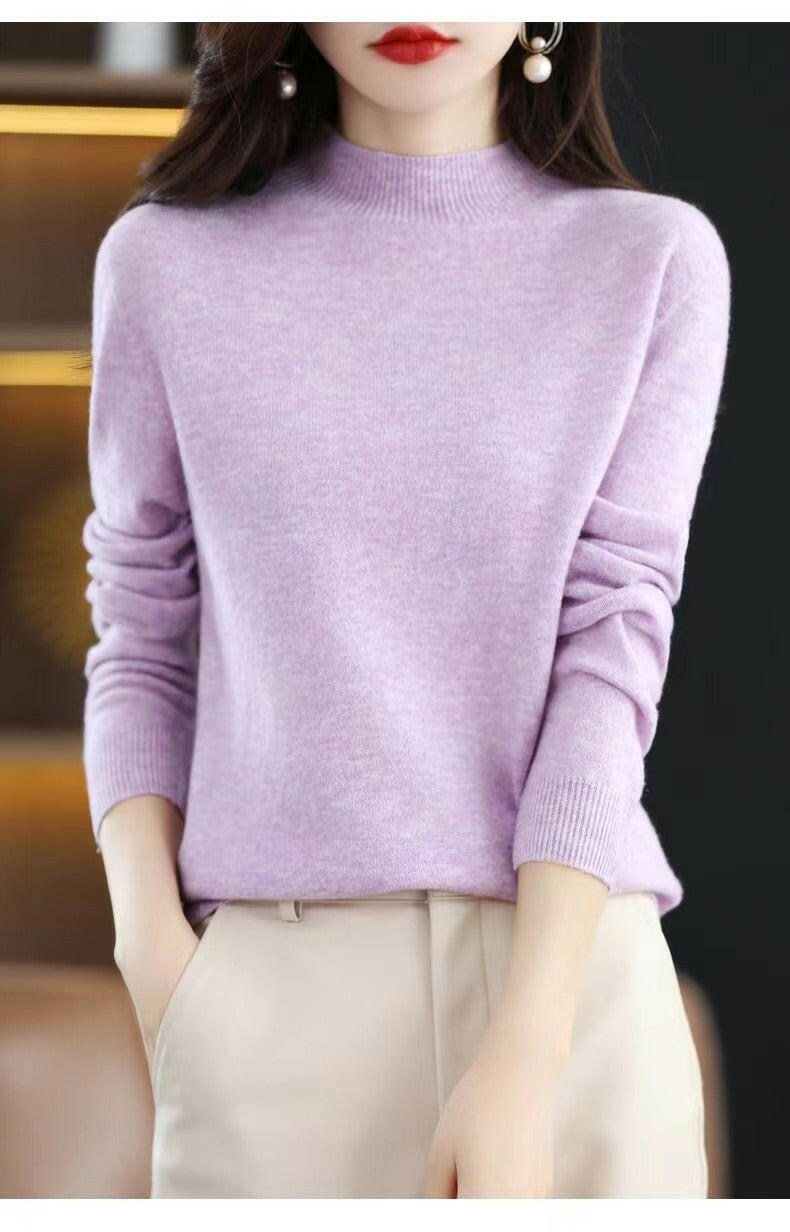 Seamless One-Piece Pure Wool Sweater – Women's Long-Sleeve Knit Top.