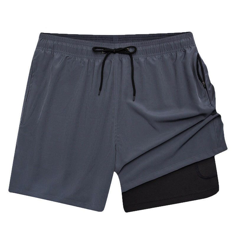 Men's 2-in-1 Beach Swimming Shorts with Zipper Pockets.