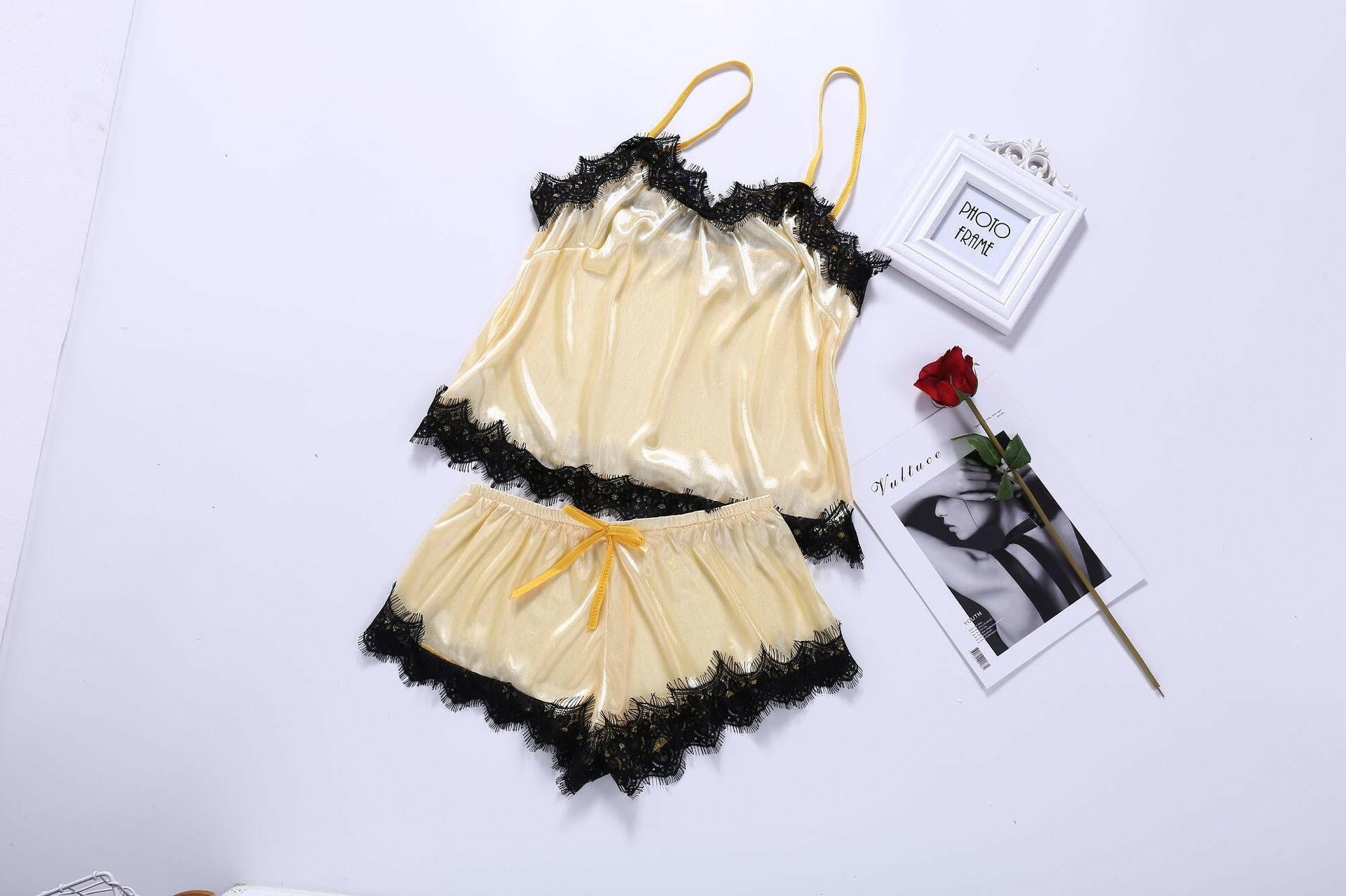 Women Sexy Sleepwear Kit Ladies Sleeveless Lingerie Lace V-Neck Nightgown Polyester Pijama.