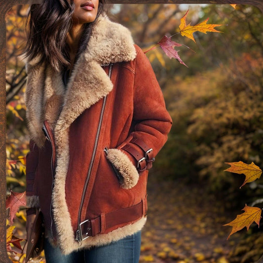 Women's Collar Fur & Cotton Coat – Autumn & Winter Suede Casual Coat.