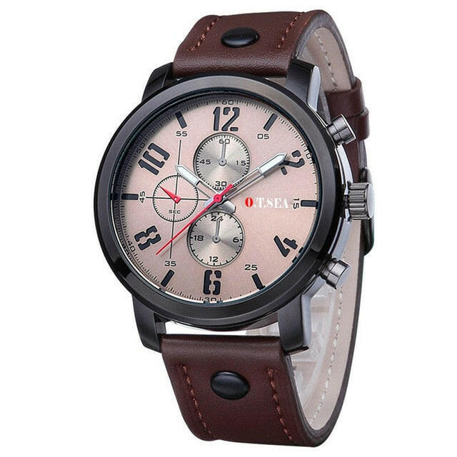 O.T.SEA Fashion Watches for Men - Casual Military Sports Quartz Analog Wrist Watch, Orange Leather Strap.