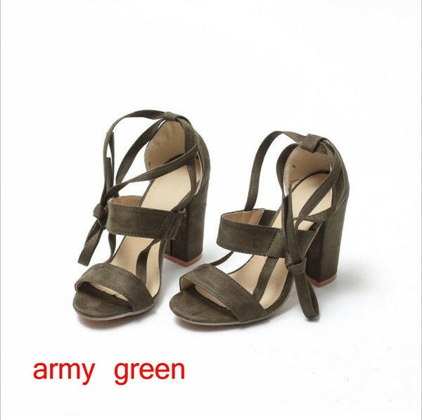 Cross Strap High Heel Thick Heel Plus Size women Shoes Sandals.