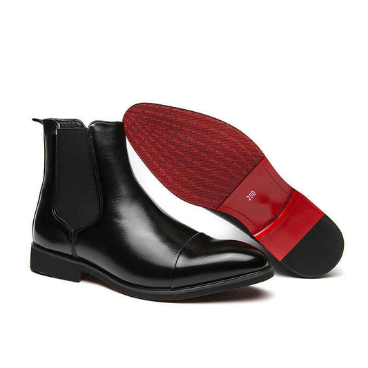 Men’s Pointed Toe High-Top Leather Boots – Red Sole Martin Boots, European & American Style.