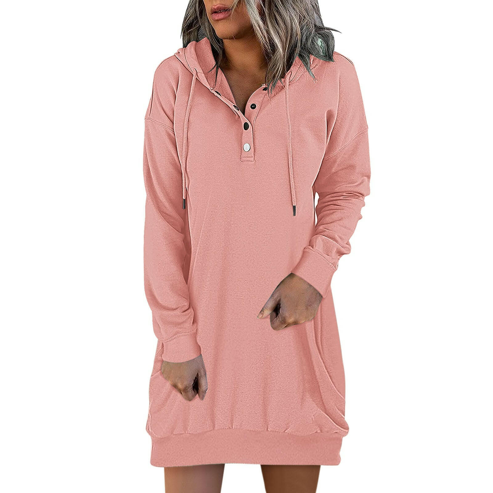 Fashion Women's Solid Color Mid-Length Hooded Sweatshirt.