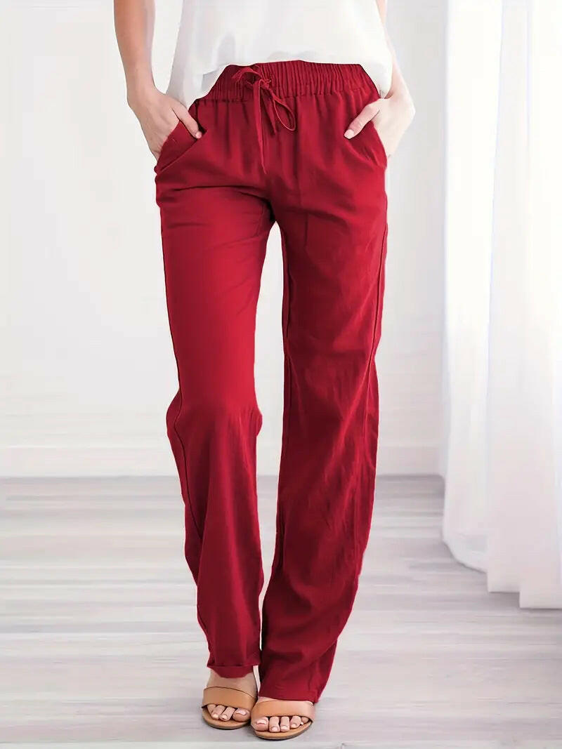 European & American Women's Solid Color Drawstring Loose Wide-Leg Pants.