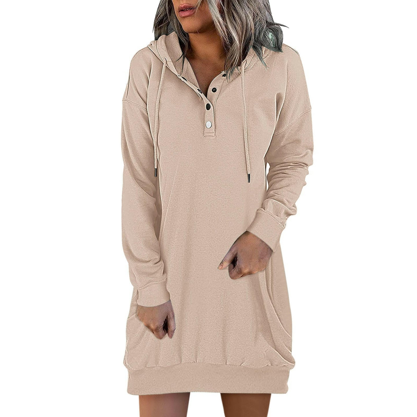 Fashion Women's Solid Color Mid-Length Hooded Sweatshirt.