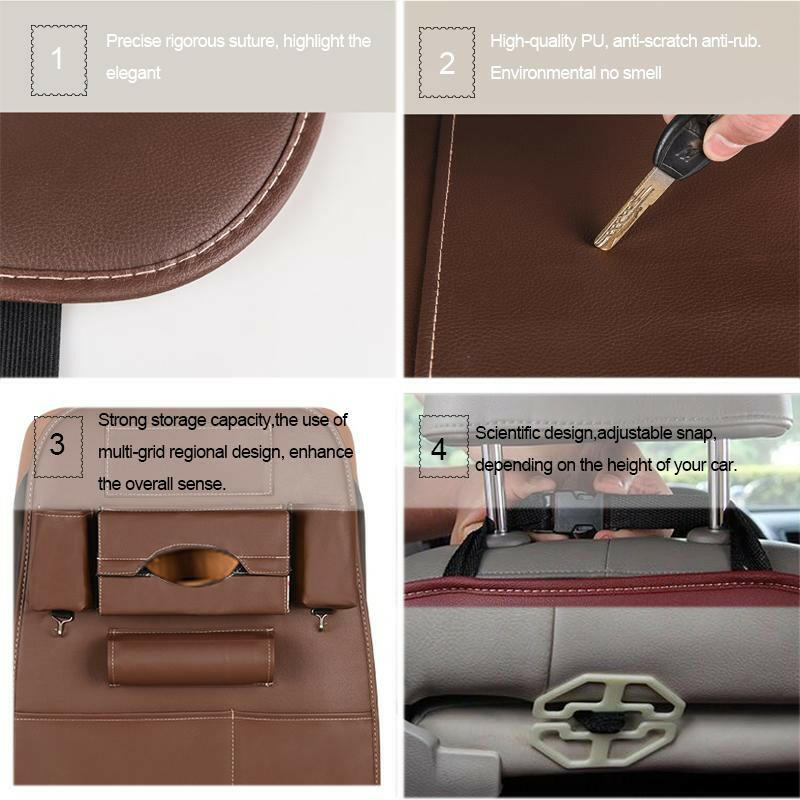 Car Seat Back Storage Bag Organizer Travel Box Pocket PU Leather Universal Stowing Tidying Protector Kids Drink Auto Accessoires.