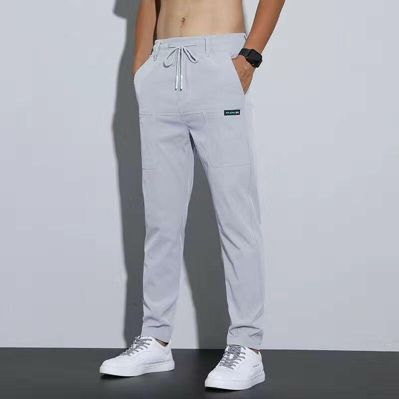 Thin ice silk pants for men, business men, casual pants, trendy straight leg loose sports pants.