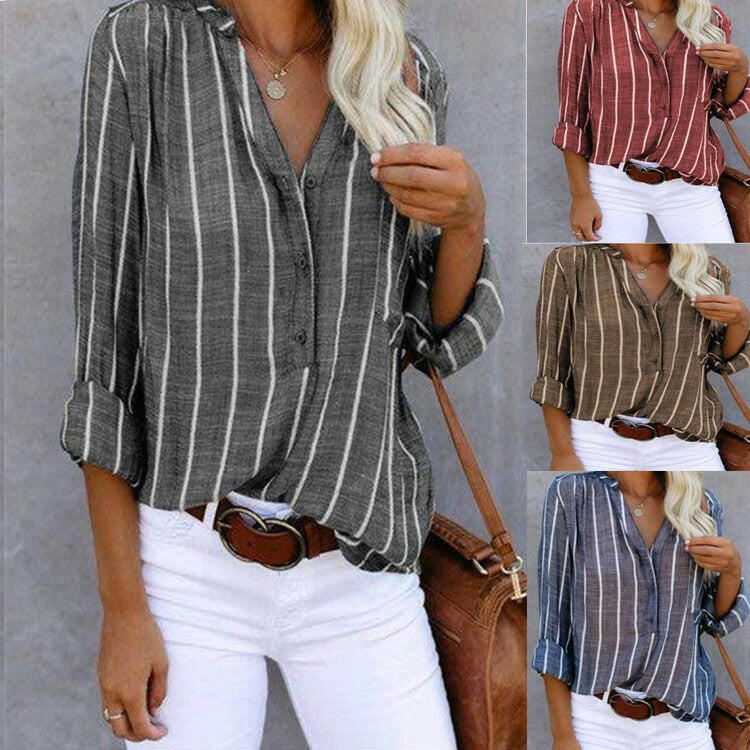 Minimalist and fashionable printed striped shirt for foreign trade shirts for women.