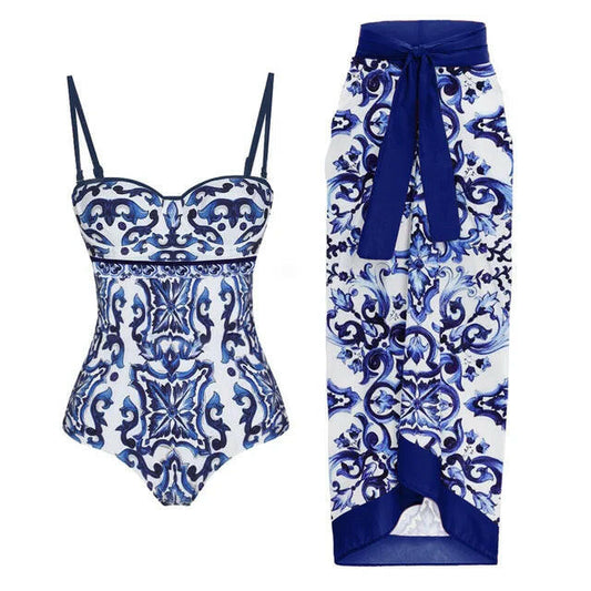 New Women‘s Swimsuit Buttons One Piece Sarong Swimwear Vacation dress Bikini Set Beachwear Bathing Suit two pieces Monokini.