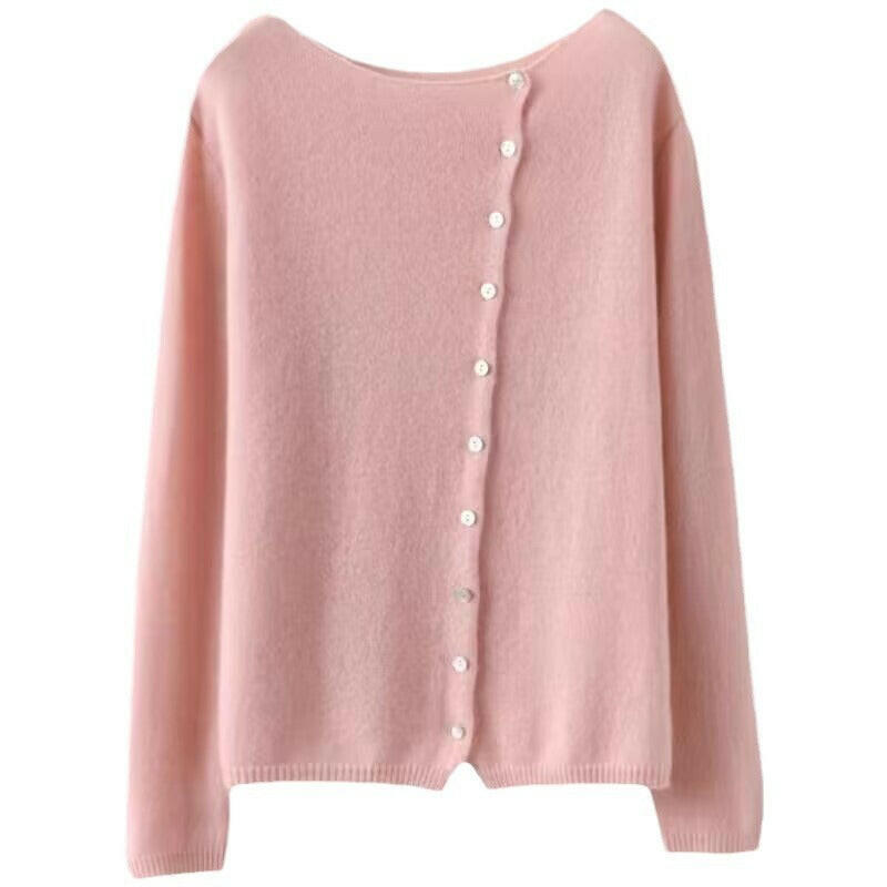 French Retro Round Neck Cashmere Knitted Cardigan – Elegant Autumn Casual Top.