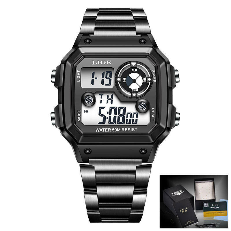 Lige Electronic Watch Unisex Watch Luminous Display Watch Multi-Function Chronograph Alarm Clock.