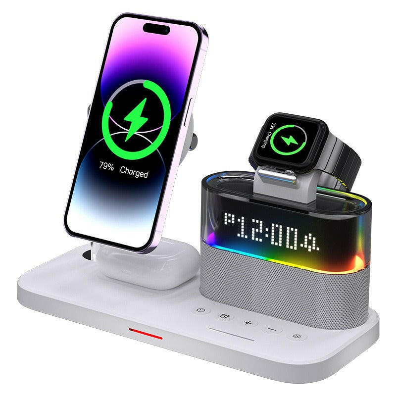 Magnetic 3-in-1 Wireless Charger with Clock – Fast Charging for Apple iPhone, Apple Watch & AirPods.