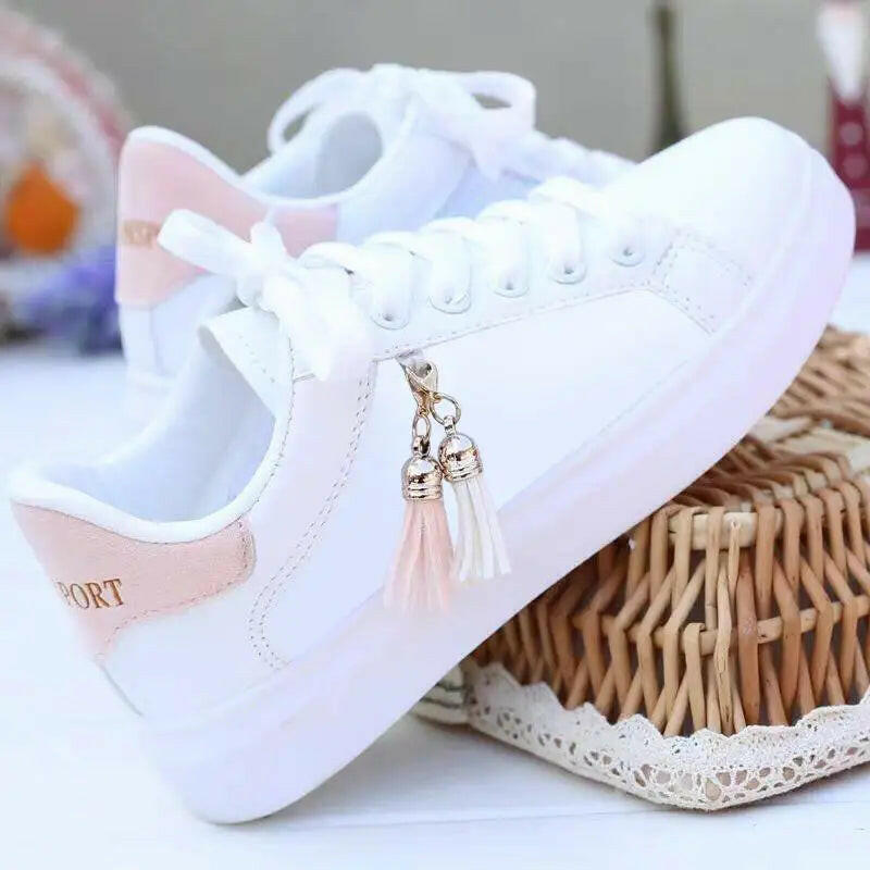 Women Sneaker Breathable Students Casual Shoes Sports for Girl Flat Mesh White Shoes.