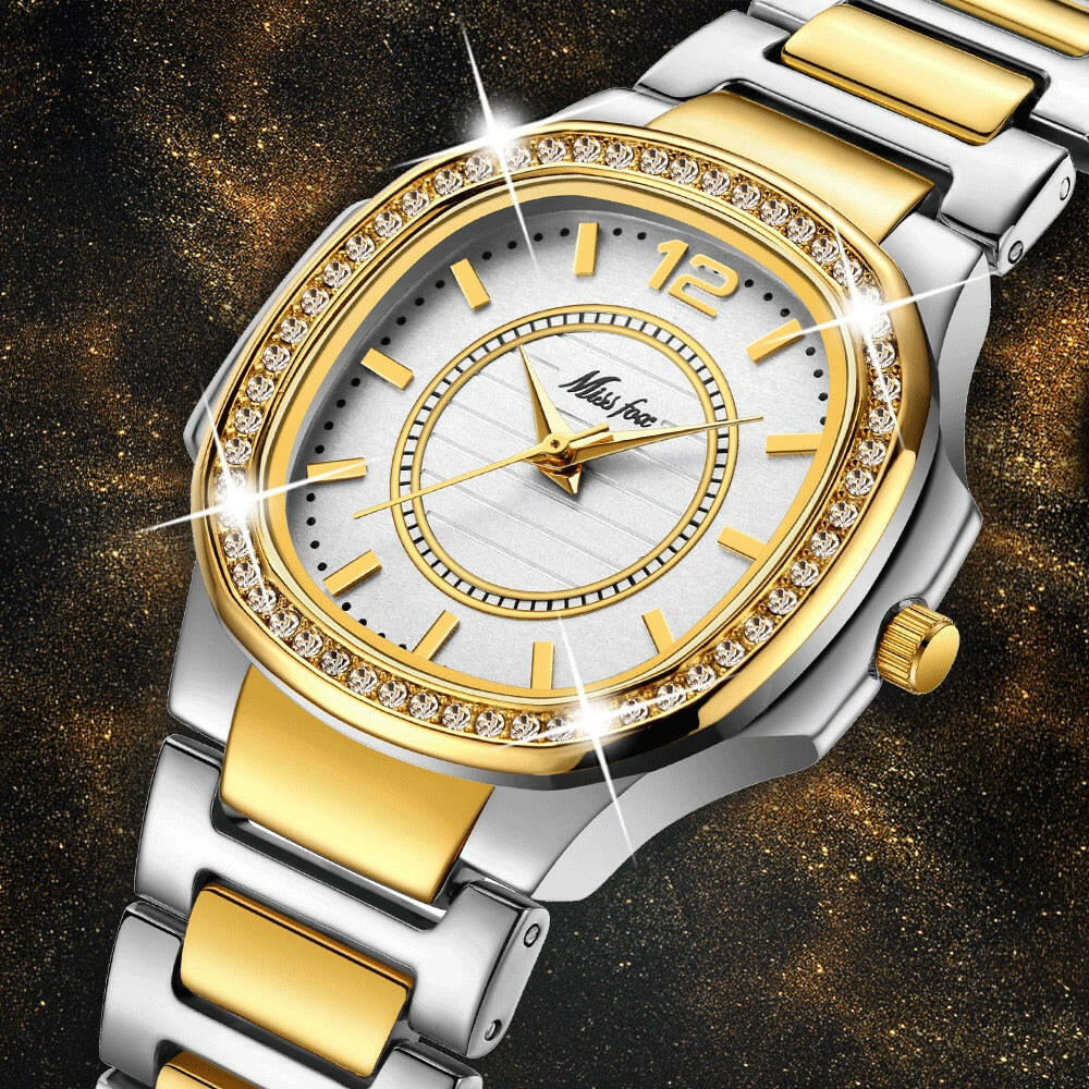 Missfox 2549 Women Watches Women Fashion Watch Geneva Designer Ladies Watch Luxury Brand Diamond Quartz Gold Wrist Watch Gifts For Women.