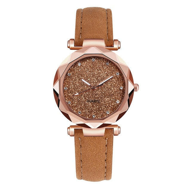 Ladies Fashion Korean Rhinestone Rose Gold Quartz Watch.