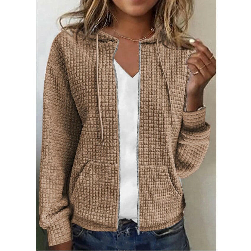 Women's European & American Zipper Hooded Cardigan Sweatshirt Jacket – Casual & Stylish Outerwear.