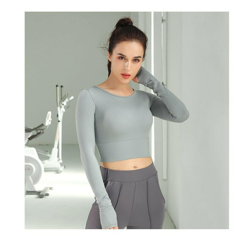 Long Sleeve Sports Shirts For Women Back Crosss Tights Yoga Tops.