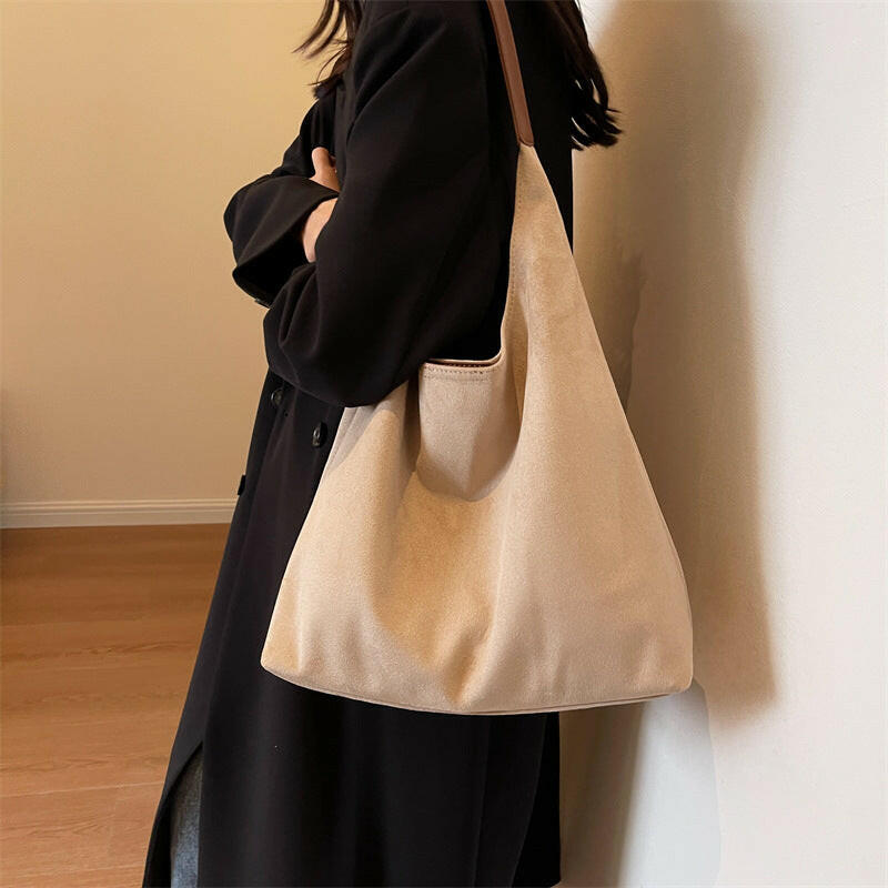 Bag for women large capacity simple tote bag retro and lazy suede big bun mother bag.