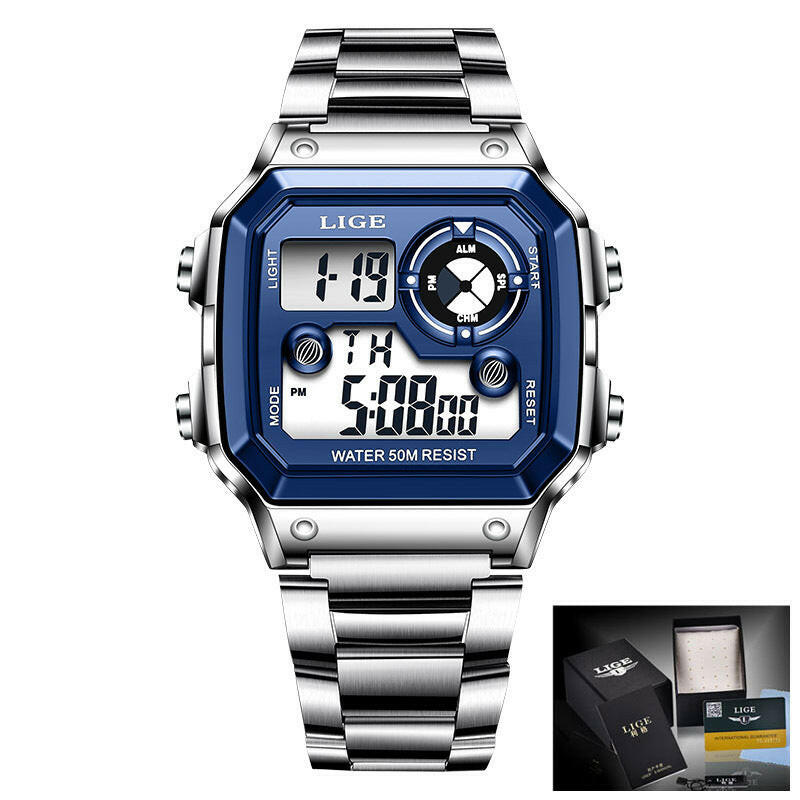 Lige Electronic Watch Unisex Watch Luminous Display Watch Multi-Function Chronograph Alarm Clock.