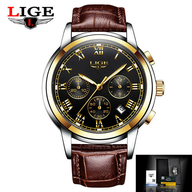 Lige Casual Fashion Trend Business Waterproof Belt Watch | Men's Multi-Function Luminous Watch.