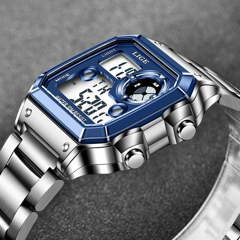 Lige Electronic Watch Unisex Watch Luminous Display Watch Multi-Function Chronograph Alarm Clock.