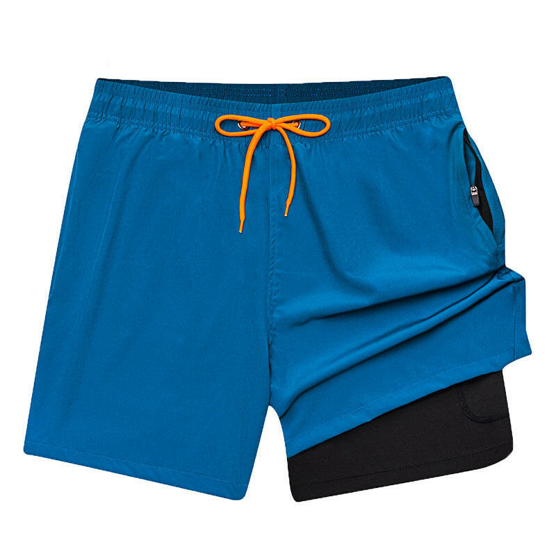 Men's 2-in-1 Beach Swimming Shorts with Zipper Pockets.