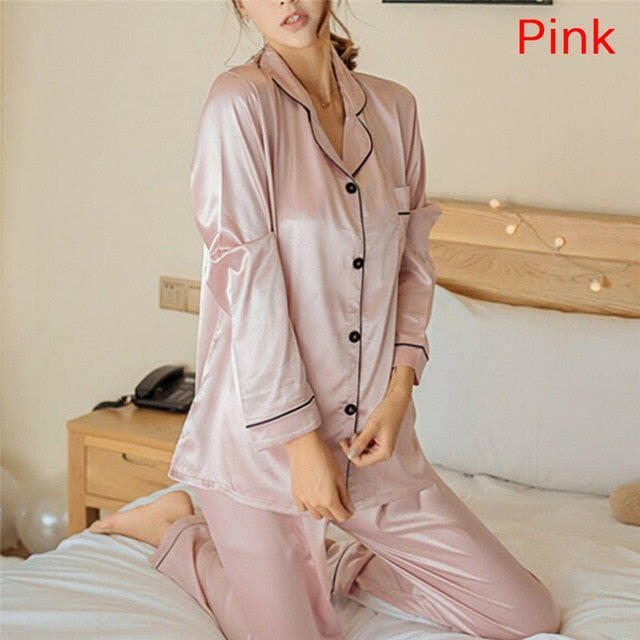 2-Piece Silk Satin Loungewear Pajama Set for Women.