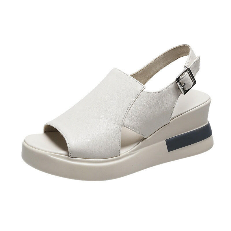 Muffin Thick Bottom Wedge Sandals Women's Summer Wear Back Empty Buckle Sandals And Slippers Large Size High-Heeled Sandals.