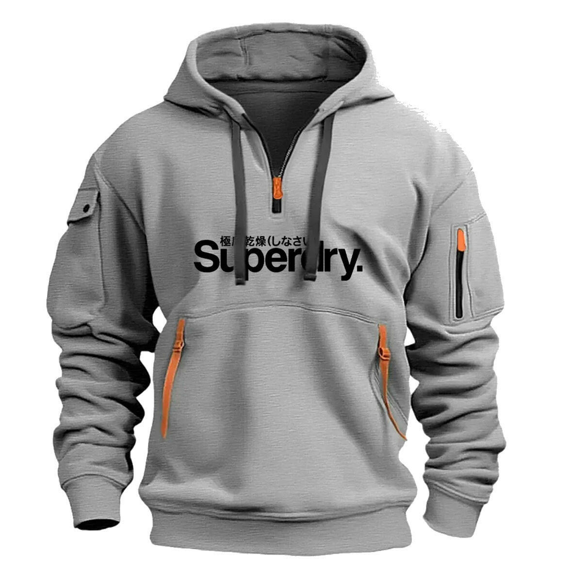 Men's Collar Zipper Hooded Pullover – Multi-Pocket Fashionable Sportswear.