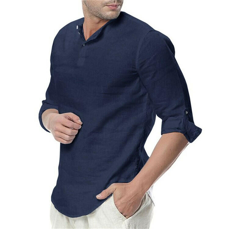 Men’s Summer Long Sleeve Cotton Linen Shirt – Breathable & Casual.